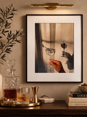 Designer-Inspired Cocktail Photography Art | Large Matted Frame, Moody Bar Decor